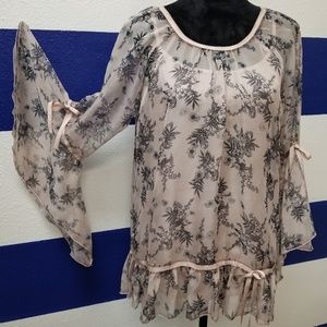 Pink Floral Angel Sleeve Blouse